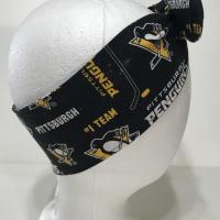 3” wide Pittsburgh Penguins headband, self tie, pin up style, hair tie, scarf, bandana, retro style, rockabilly, handmade