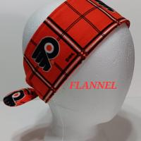 FLANNEL 3” wide Philadelphia Flyers headband, self tie, hair wrap, hair tie, pin up style, scarf, bandana, retro, rockabilly, handmade