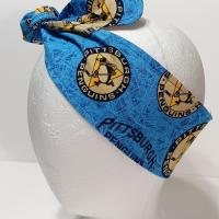 3” wide Pittsburgh Penguins blue throwback headband, self tie, hair tie, pin up style, scarf, bandana, retro style, rockabilly, handmade
