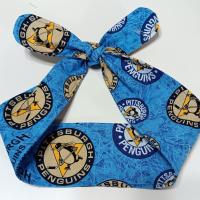 3” wide Pittsburgh Penguins blue throwback headnabd, self tie, hair tie, pin up style, scarf, bandana, retro style, rockabilly, handmade