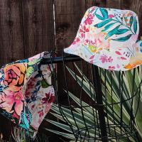 Black / White Reversible Watercolor Floral Bucket Hat, S-XXL, Cotton, Multicolor, Tropical Flowers, Sun Hat, Floppy Hat