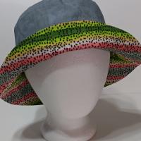 Trout Fishing Theme Bucket Hat, Fly Fishing, Reversible, Sizes S-XXL, summer hat, fishing hat, ponytail hat, sun hat, floppy hat