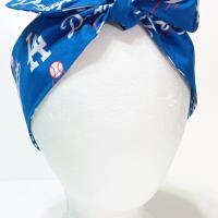 3” Wide LA Dodgers headband, self tie, handmade, hair tie, scarf, pin up style, hair wrap, retro style, rockabilly