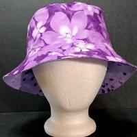 Purple Floral Bucket Hat, Reversible, Purple Flowers,  Sizes up to 4XL, Cotton, Gift for Her, Tropical, Ponytail Hat, Floppy Hat, Travel Hat