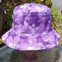 Purple Floral Bucket Hat, Reversible, Purple Flowers,  Sizes up to 4XL, Cotton, Gift for Her, Tropical, Ponytail Hat, Floppy Hat, Travel Hat