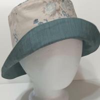 Reversible Blue & Beige Floral Bucket Hat, neutral color, S-XXL, floppy hat, gift for her, ponytail hat, sun hat