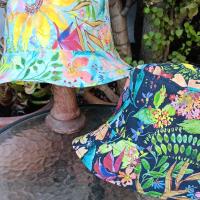 Aqua / Black Reversible Watercolor Floral Bucket Hat, Sizes up to 4XL, Multicolor Summer Flowers, Sun Hat, Floppy Hat, Tropical Hat