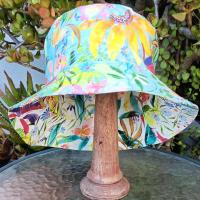 Aqua / White Reversible Watercolor Floral Bucket Hat, Sizes up to 4XL, Multicolor Summer Flowers, Sun Hat, Floppy Hat, Tropical Hat
