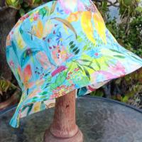 Aqua / White Reversible Watercolor Floral Bucket Hat, S-XXL, Multicolor Summer Flowers, Sun Hat, Floppy Hat, Tropical Hat