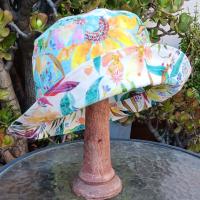 Aqua / White Reversible Watercolor Floral Bucket Hat, Sizes up to 4XL, Multicolor Summer Flowers, Sun Hat, Floppy Hat, Tropical Hat
