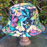 Aqua / Black Reversible Watercolor Floral Bucket Hat, Sizes up to 4XL, Multicolor Summer Flowers, Sun Hat, Floppy Hat, Tropical Hat