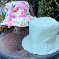 Watercolor Floral Bucket Hat,  Reverses to Pink or Green, Tropical Print Floppy hat, Sun Hat, Beach Hat