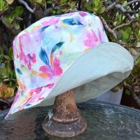 Watercolor Floral Bucket Hat,  Reverses to Pink or Green, Tropical Print Floppy hat, Sun Hat, Beach Hat