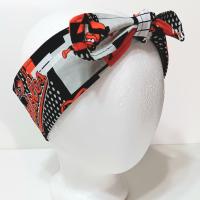 3” wide Baltimore Orioles self tie fabric headband, black, white & orange modern print, hair tie, hair wrap, pin up style, scarf, rockabilly style, handmade