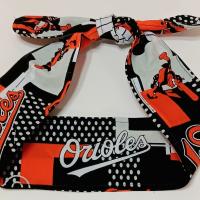3” wide Baltimore Orioles self tie fabric headband, black, white & orange modern print, hair tie, hair wrap, pin up style, scarf, rockabilly style, handmade