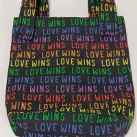 Simple small basic Love Wins bag for crutch, walker, stroller, scooter handlebars, caddy, hook and loop, rainbow & black