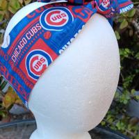 3” Wide Chicago Cubs Headband, hair wrap, pin up, hair tie, head wrap, neck scarf, retro style, rockabilly, top knot, handmade