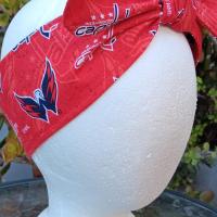 3” Wide Washingon Capitals Headband, self tie, hair wrap, pin up, hair tie, scarf, retro style, rockabilly, handmade