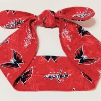 3” Wide Washington Capitals Headband, self tie, hair wrap, pin up, hair tie, scarf, retro style, rockabilly, handmade