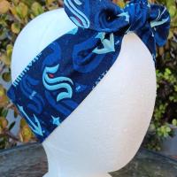 3” Wide Seattle Kraken Headband, handmade, hair wrap, pin up, hair tie, neck scarf, retro style, rockabilly