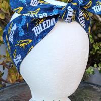 3” Wide University of Toledo Rockets headband, hair wrap, pin up, hair tie, neck scarf, retro, hat accessory, handmade