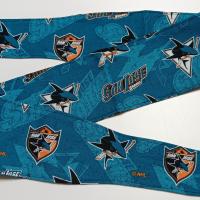 3” wide San Jose SJ Sharks hair tie, hair wrap, headband, head wrap, pin up, self tie, scarf, retro, rockabilly, handmade