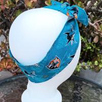 3” wide San Jose SJ Sharks hair tie, hair wrap, headband, head wrap, pin up, self tie, scarf, retro, rockabilly, handmade