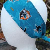 3” wide San Jose SJ Sharks hair tie, hair wrap, headband, head wrap, pin up, self tie, scarf, retro, rockabilly, handmade