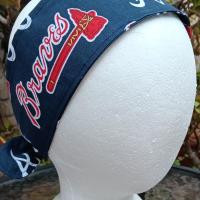 3” wide Atlanta Braves self tie fabric headband, hair tie, hair wrap, pin up style, scarf, rockabilly style, handmade