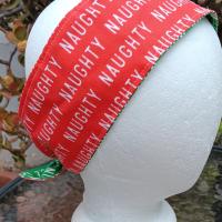 3” Wide Christmas Headband, Naughty or Nice, Reversible, hair tie, hair wrap, pin up style, stocking stuffer