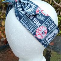 3” Wide NY Yankees headband, self tie, hair wrap, pin up style, hair tie, retro style, rockabilly, handmade, New York Yankees