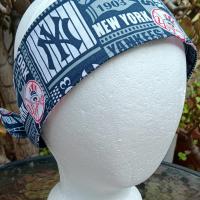 3” Wide NY Yankees headband, self tie, hair wrap, pin up style, hair tie, retro style, rockabilly, handmade, New York Yankees