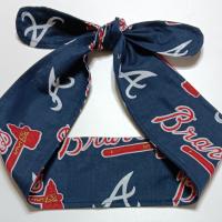 3” wide Atlanta Braves self tie fabric headband, hair tie, hair wrap, pin up style, scarf, rockabilly style, handmade