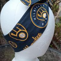 3” Wide Milwaukee Brewers Headband, hair wrap, pin up, hair tie, top knot, retro style hair accessory, scarf, rockabilly, handmade 