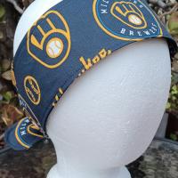 3” Wide Milwaukee Brewers Headband, hair wrap, pin up, hair tie, top knot, retro style hair accessory, scarf, rockabilly, handmade 