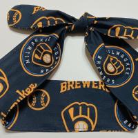 3” Wide Milwaukee Brewers Headband, hair wrap, pin up, hair tie, top knot, retro style hair accessory, scarf, rockabilly, handmade 