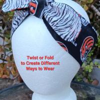 3” Wide Cincinnati Bengals & Tiger Stripe headband, hair wrap, head wrap, hair tie, pin up style, rockabilly, handmade