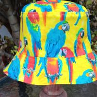 Parrots Macaws Bucket Hat, Sun Hat, Floppy Hat, Tropical Hat, Summer Hat, Ponytail, Bright Yellow