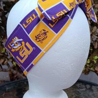 3” Wide Headband Made from LSU Licensed Fabric, hair wrap, pin up style, hair tie, neck scarf, retro, hat band