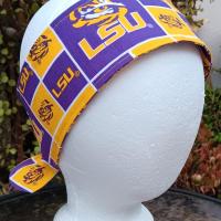 3” Wide Headband Made from LSU Licensed Fabric, self tie, hair wrap, pin up style, hair tie, scarf, retro, bandana, Louisiana