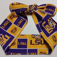 3” Wide Headband Made from LSU Licensed Fabric, hair wrap, pin up style, hair tie, neck scarf, retro, hat band