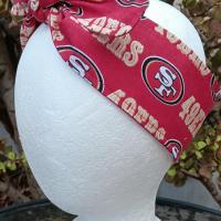 3” Wide San Francisco 49ers headband, handmade, Niners bandana, pin up style hair tie, retro style, rockabilly, head scarf, red or black