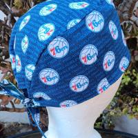 Tie Back, Reversible Philadelphia 76ers / Eagles scrub cap, skull cap for nurse, technician, welder, food service, biker, handmade