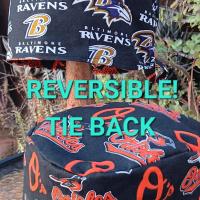 Tie Back, Reversible Baltimore Orioles & Ravens scrub cap, cotton, surgical skull nurse tech technician doctor medical hat Baltimore teams