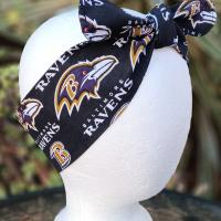 3” wide Baltimore Ravens headband, self tie, hair tie, hair wrap, pin up style, scarf, rockabilly style, handmade