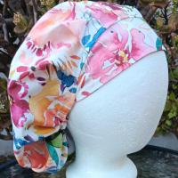 Bouffant Reversible Watercolor Floral scrub cap, adjustable, nurse, technician, doctor, food service, handmade