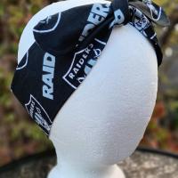 3” wide Las Vegas Raiders headband, self tie, hair wrap, hair tie, head wrap, pin up, scarf, retro, rockabilly, handmade