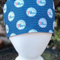 Toggle Cord Lock Reversible Philadelphia 76ers / Flyers scrub cap, adjustable, for nurse, dentist, technician, food service, handmade