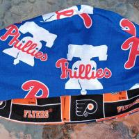 Toggle Cord Lock Reversible Philadelphia Phillies / Flyers scrub cap, adjustable, for nurse, dentist, technician, food service, handmade