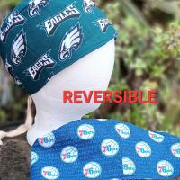 Toggle Cord Lock Reversible Philadelphia Eagles / 76ers scrub cap, adjustable, for nurse, dentist, technician, food service, handmade